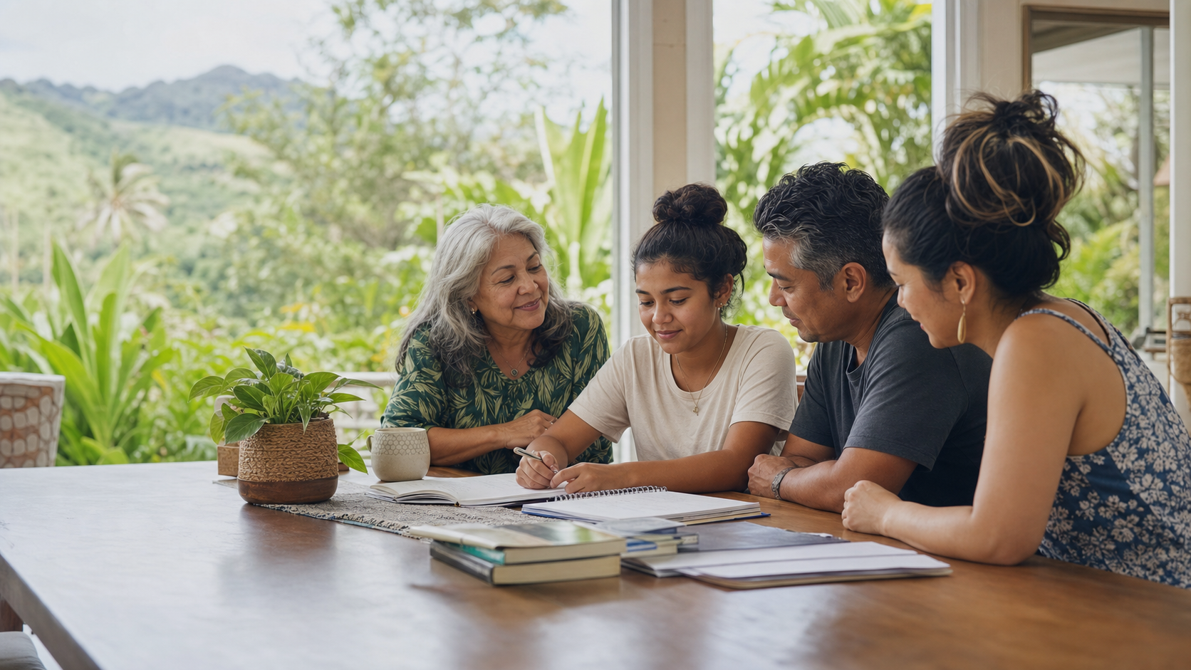 Supportive Hawaii foster care resource conversation around a table